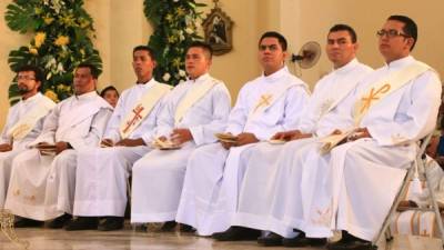 Los siete sacerdotes sampedranos que fueron ordenados este día.