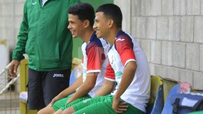 Selvin Guevara y Cristian Cálix en el entrenamiento de este martes en el Marathón.