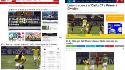 Los diarios en España elogian al delantero hondureño Antony 'Choco' Lozano luego de que otro gol suyo diera una nueva victoria al Cádiz. El equipo amarillo se acerca más al ascenso a la Liga Española.