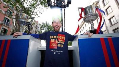 Lionel Messi en los festejos de la celebración del Barcelona.