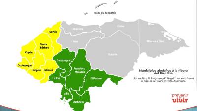 Mapa con los departamentos alertados.