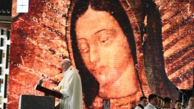 Francisco durante su homilía en la Basílica de Guadalupe.