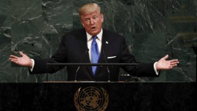 Donald Trump durante el discurso de este dia en la Asamblea General de la ONU.
