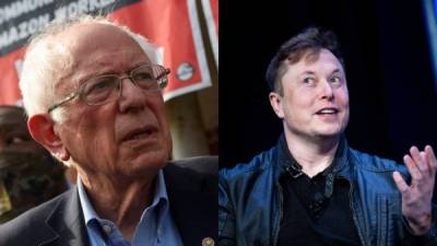 Bernie Sanders, senador de EEUU, y Elon Musk, CEO de Tesla. Fotos AFP