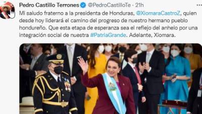 Twit del presidente de Perú, Pedro Castillo.