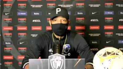 Thierry Henry durante la rueda de prensa que ha ofrecido un día antes del partido contra Olimpia.