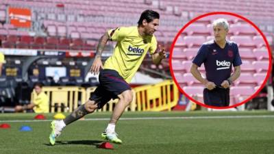 Quique Setién asegura que Messi podrá jugar en el reinicio de la Liga Española.