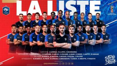 La convocatoria definitiva de Francia para disputar el Mundial de Rusia 2018.
