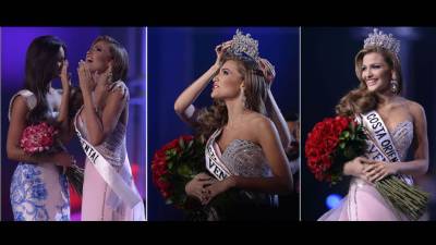 Migbelis Castellanos sonríe después de ser elegida como Miss Venezuela 2013 en Caracas Venezuela.