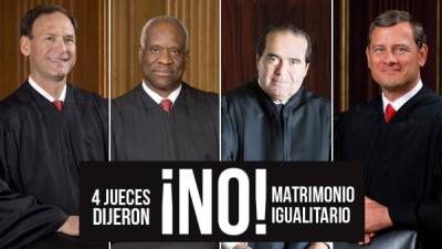 Los magistrados, Samuel Alito, Clarence Thomas, Antonin Scalia, John Roberts (Presidente de la Corte Suprema).