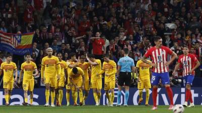 Jugadores del FC Barcelona celebrando uno de los tres goles ante Atlético de Madrid.