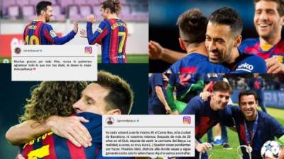 La marcha de Messi del FC Barcelona ha causado revuelo mundial, pero el golpe en el club lo sienten sus compañeros y excompañeros. A través de redes sociales, los jugadores han dedicado mensajes al astro argentino, quien se marcha tras 16 años de haber debutado con la camisa culé. El ídolo dice 'adiós'.