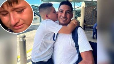 Contraste emocional de Anderson Hernández, junto a su padre, primero en la frontera y después cruzando a EEUU. Cortesía: Noticias Telemundo