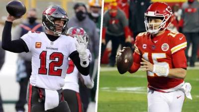 Tom Brady se resiste al retiro con 43 años y Pactrick Mahomes es presente y futuro de la NFL. Foto AFP
