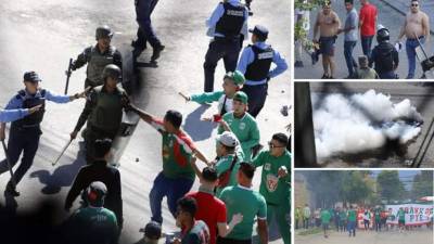 La barra de Marathón se enfrentó a pedradas a un grupo de olimpistas que, de civiles, pretendían entrar al estadio Yankel Rosenthal. Fotos Neptalí Romero