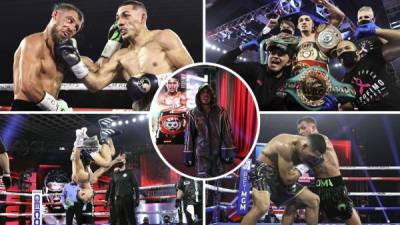 Las mejores imágenes de la histórica y memorable victoria del hondureño Teófimo López contra Vasyl Lomachenko en el mítico MGM Grand Garden Arena de Las Vegas. Fotos Top Rank