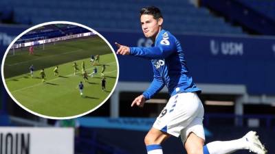 James Rodríguez marcó su primer gol con el Everton en la Premier League.