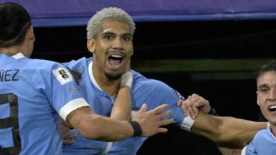 Ronald Araújo fue felicitado por sus compañeros tras su gol en el Argentina - Uruguay por las eliminatorias sudamericanas.