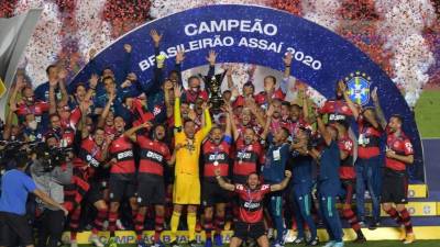 El Flamengo celebrando su bicampeonato del Brasileirao. Foto AFP
