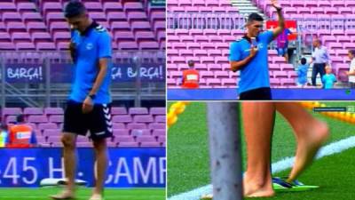 Daniel Torres pisó el césped del Camp Nou y orando previo al choque ante Barcelona.