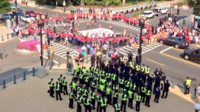 Un centenar de mujeres fueron arrestadas este jueves en Washington por manifestar ante el Congreso a favor de un proyecto de reforma migratoria.