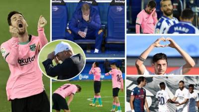Las imágenes del empate que cedió el FC Barcelona contra el Alavés y la victoria abultada del Real Madrid frente al Huesca. Fue un día de furia para Messi.
