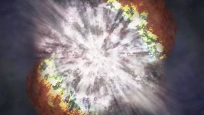 Fotografía cedida ayer martes por el Observatorio Astronómico Nacional de México que muestra la explosión de una estrella masiva. Un grupo internacional de científicos detectó la etapa más temprana registrada hasta ahora de la explosión de una estrella masiva, que produjo una supernova, lo que permitió observar el material expulsado por el cuerpo celeste en sus estertores finales. EFE