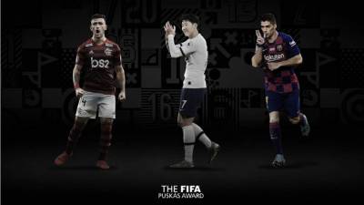 Luis Suárez, Giorgian de Arrascaeta y Son Heung Min, los tres finalistas al Puskas 2020.
