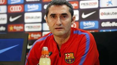 Ernesto Valverde en rueda de prensa este sábado. Foto Twitter Barcelona