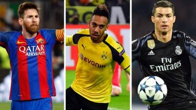 Lionel Messi, Pierre-Emerick Aubameyang y Cristiano Ronaldo, goleadores de la UEFA Champions League.