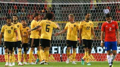 SL01. BRUSELAS (BÉLGICA), 11/06/2018.- Los jugadores de Bélgica celebran hoy, lunes 11 de junio de 2018, durante un partido amistoso internacional disputado entre Bélgica y Costa Rica, en el estadio King Baudouin, en Bruselas (Bélgica). EFE/Stephanie Lecocq