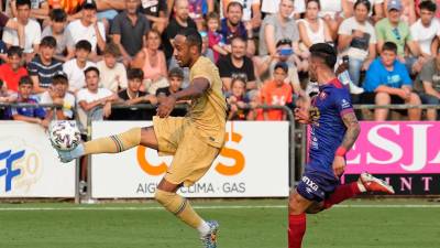 Pierre-Emerick Aubameyan anotó el gol del Barcelona en el primer partido de la pretemporada.