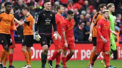 El Liverpool fue eliminado en la cuarta ronda de la FA Cup al perder ante el Wolverhampton en Anfield. Foto AFP