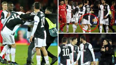 Cristiano Ronaldo se vio molestado tras el partido Bayer Leverkusen-Juventus de la Champions League luego de que un aficionado saltara al campo buscando un selfie con el crack portugués. Fotos AFP/EFE