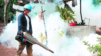 El personal sanitario en una de las casas de la zona. La mortalidad es menor del 1% asegura la Secretaría de Salud.