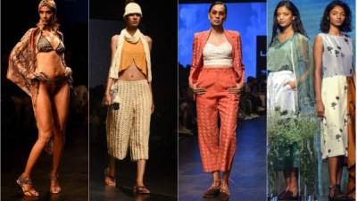 Diseñadores como Tahweave, Ereena, Raydeep Ranawat proponen conjuntos de pantalón pescador, crop tops, túnicas y turbantes como accesoros veraniegos.