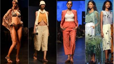 Diseñadores como Tahweave, Ereena, Raydeep Ranawat proponen conjuntos de pantalón pescador, crop tops, túnicas y turbantes como accesoros veraniegos.