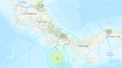 El sismo de magnitud 7,0 estremeció parte de Panamá y Costa Rica.//USGS.