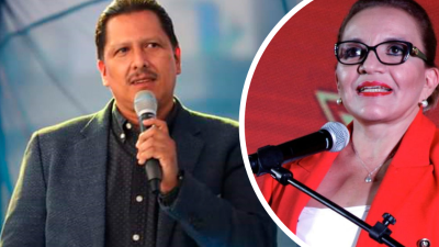 El presidente de la Asociación de Pastores de Tegucigalpa, Gerardo Irías y la presidenta de Honduras, Xiomara Castro.