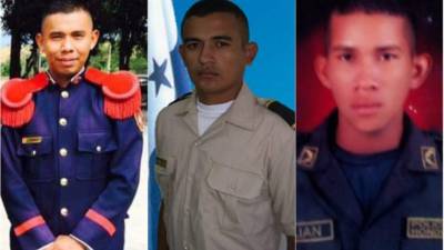 Nelman Orlando García Hernández, Marco Tulio Palma, miembro de Fusina, y el exagente policial Witni Julián Banegas.