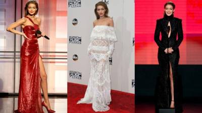 Gigig Hadid lució bella y regia con los diferentes trajes que utilizó en los American Music Awards. Fotos: AFP.