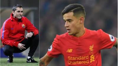 Ernesto Valverde técnico del Barcelona y Philippe Coutinho jugador del Liverpool inglés.