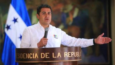 El presidente hondureño Juan Orlando Hernández durante una conferencia de prensa en casa presidencial. Foto de archivo.