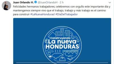 Captura de pantalla del twit del presidente Juan Orlando Hernández.