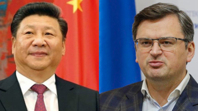 El presidente de China, Xi Jinping y el ministro de Exteriores ucraniano, Dmitro Kuleba.