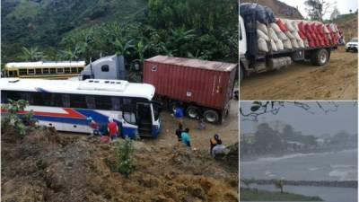 En la carretera entre Santa Rosa y Ocotepeque se interrumpió el tráfico por las lluvias. En La Ceiba hubo fuerte oleaje. Fotos: La Prensa