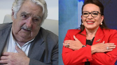 El ex presidente de Uruguay, José Alberto Mujica y la presidenta de Honduras, Xiomara Castro.