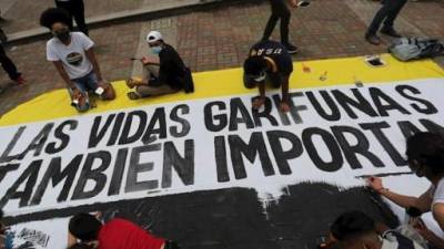 Garífunas protestan en Tegucigalpa.