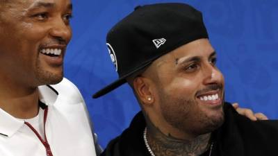 Will Smith y Nicky Jam en conferencia de prensa previo a la final del Mundial Rusia 2018. Foto EFE.