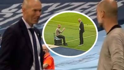 Zidane y Guardiola tuvieron una amena charla al final del partido en el Etihad Stadium.